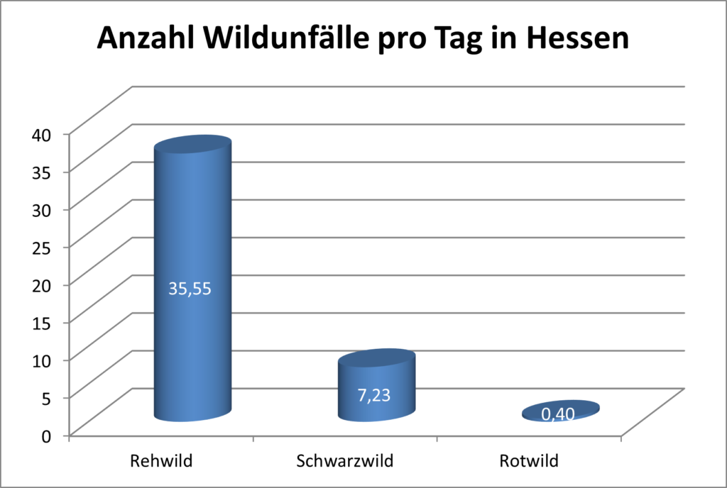 Pressegrafik: Wildunfälle pro Tag in Hessen, Quelle: LJV Hessen