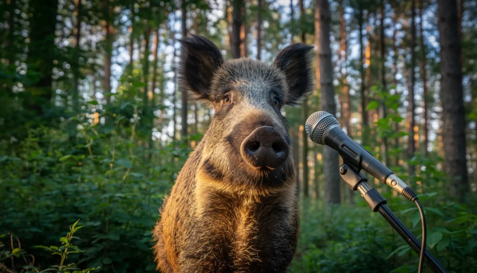 Wildschwein an Mikrophon